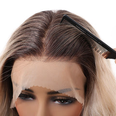 Futura Fiber 13x6 Lace Synthetic Wig Deep Root Blonde Mixed Color Long Curly Soft Natural Wave Body Wave Real Video