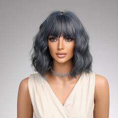 Synthetic Wigs For Women Curly Gray Blue Short Hair Wigs High Temperature Resistant Wholesale Price Immediate Shipping