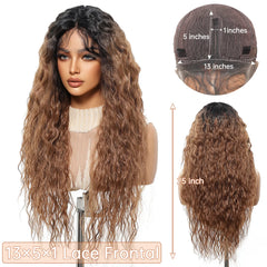 Mixed for Ombre Blonde Curly Brown Heat-Resistant Future Fiber Soft Breathable Closed Cap Lace Wig Natural Loose Wave Real Photo