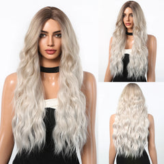 Fully Stocked Blonde White Ombre Natural Curly Hair Synthetic Chemical Fiber Wig No Bangs Wig Matte High Density Live Photo