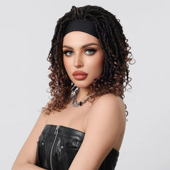 Real Photo African Curly Synthetic Wig Headband Wig Elastic Cap Black Ombre Future Fiber Synthetic Hair Wide Braid Wig Style