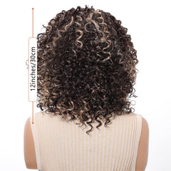 Brown Super Curly Ombre White Stripe Bob Lace Wig Future Fiber Soft Breathable Closed Cap African Wig Real Photo
