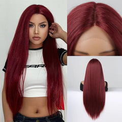 Future Fiber 32-Inch 13x1x6 T-Shaped Lace Front Wig Soft Smooth Black Lace Wig Closed Cap Real Photo Straight Style Transparent
