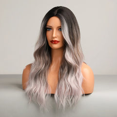 Wigs natural hair wig Ombre Grey to White Long Hair Daily Natural Wavy Heat Resistant Fiber for wig vendors