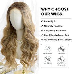 Japan Fiber Synthetic Women's 13x4 Lace Wig Long Wavy Wigs Blonde Color Daily Party High Density Heat Resistant Hair