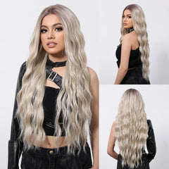 Futura Fiber 13x6 Lace Synthetic Wig Gray Blonde Mixed Color Long Curly Soft Natural Wave Body Wave Real Photo Video