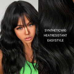 Wigs Wholesale Synthetic Wigs Dark Black Long Curly Wavy for Black Women Daily Lolita Natural False Hairs Wig With Bangs