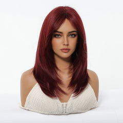 Direct Burgundy Red for Ombre Wig with Bangs High Temperature Fiber Synthetic Hair Elastic Cap Real Photo