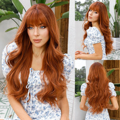 Curly Orange Copper Ginger Ombre Blonde Long Wavy Wigs with Bangs for Women Cosplay Christmas Wig