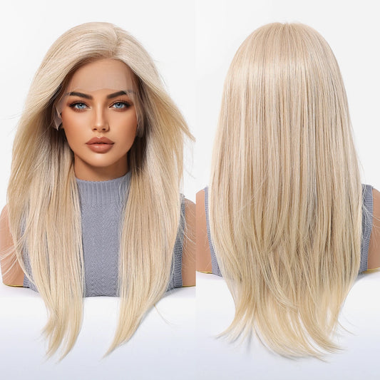 Improved Hairstyle 13*6 HD U Lace Wig Synthetic Future Fiber Natural Soft Wig Long Straight Blonde Platinum Color 613 Wig