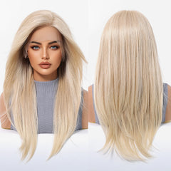 Improved Hairstyle 13*6 HD U Lace Wig Synthetic Future Fiber Natural Soft Wig Long Straight Blonde Platinum Color 613 Wig
