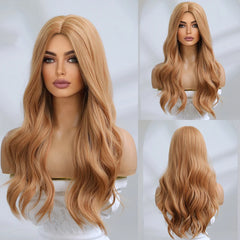 Wigs Synthetic Medium Length Natural Wave Hair Ombre Brown Middle Part Wigs for synthetic wigs wholesale prices