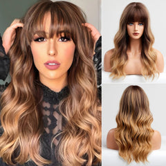Wigs Long Wavy Wig with Bangs Ombre Brown For Women Curly Hair wholesale synthetic Synthetic wigs