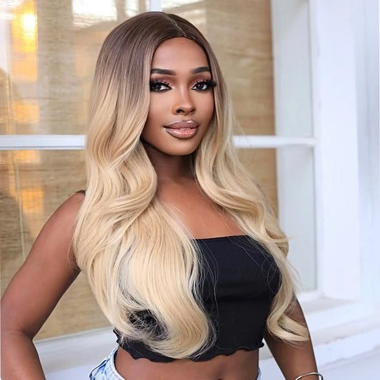 Heat Resistant Fiber Long Wig Blonde Ombre Natural Curly Hair Synthetic Wig Curly Hair Matte High Density Live Photo No Bangs 1200