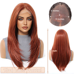 13x6 HD U Lace Wig Free Modifiable Synthetic Fiber Long Straight Natural Soft Body Wave Gold Light Brown Real Photo Video