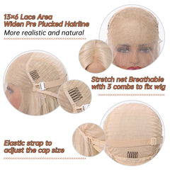 Improved Hairstyle 13*6 HD U Lace Wig Synthetic Future Fiber Natural Soft Wig Long Straight Blonde Platinum Color 613 Wig