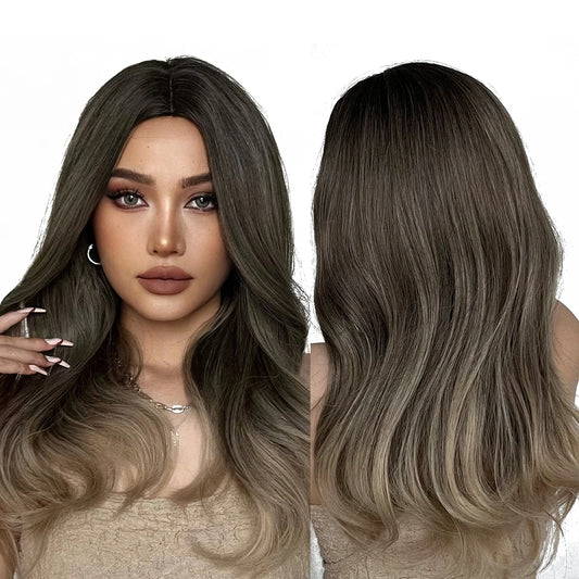 Inventory delivery Long Wavy Hair Wig Ombre Brown to Blonde Daily Natural Synthetic Wig for Women Heat Resistant Fiber