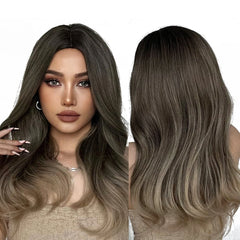 Inventory delivery Long Wavy Hair Wig Ombre Brown to Blonde Daily Natural Synthetic Wig for Women Heat Resistant Fiber