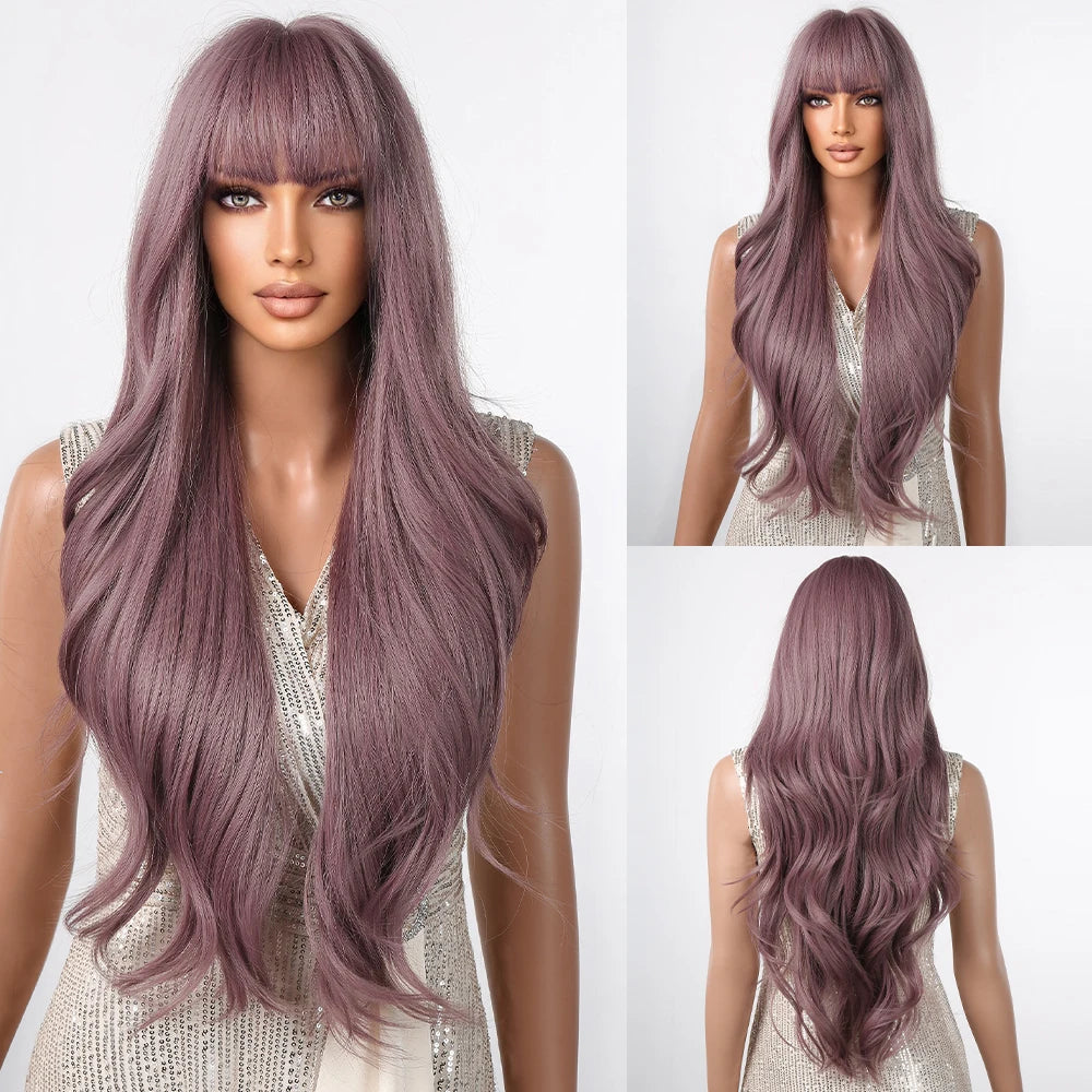 Wigs Wholesale Synthetic Wigs Dark Black Long Curly Wavy for Black Women Daily Lolita Natural False Hairs Wig With Bangs