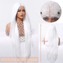 Future Fiber 32inch T-shaped Lace Front Wig Soft and Smooth White Silver Lace Wig Closed Cap Real Photo