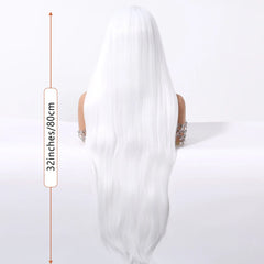 Future Fiber 32inch T-shaped Lace Front Wig Soft and Smooth White Silver Lace Wig Closed Cap Real Photo