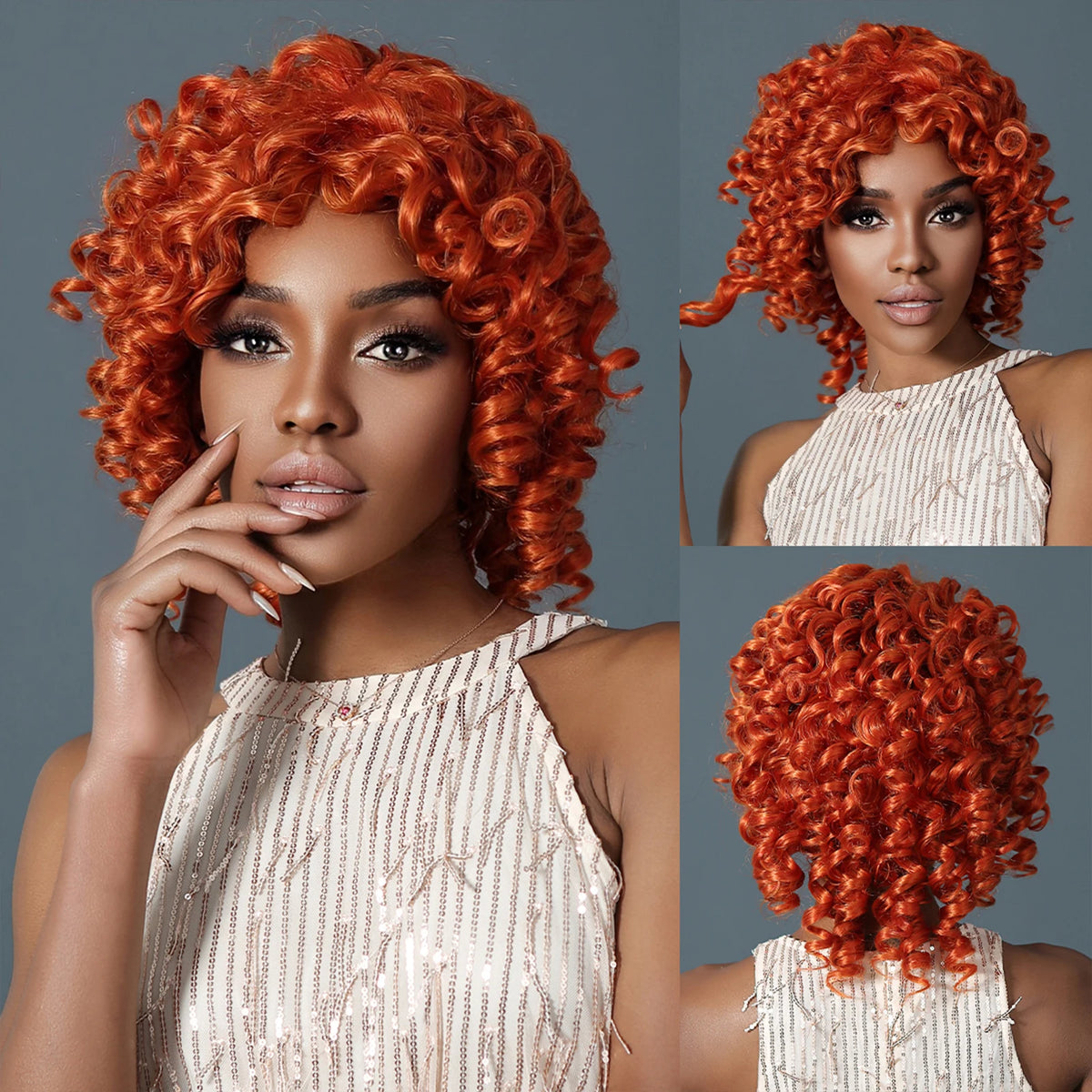 In-stock MOQ1 Afro Kinky Curly Synthetic Wigs Big Bouncy Fluffy Bomb Wig Short Orange Highlight Hair for Black Women