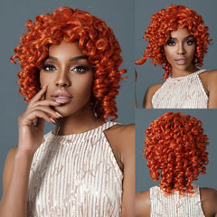 In-stock MOQ1 Afro Kinky Curly Synthetic Wigs Big Bouncy Fluffy Bomb Wig Short Orange Highlight Hair for Black Women