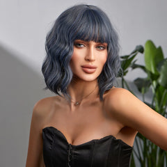 Synthetic Wigs For Women Curly Gray Blue Short Hair Wigs High Temperature Resistant Wholesale Price Immediate Shipping