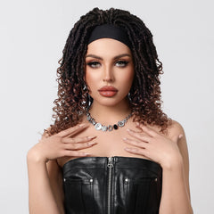 Real Photo African Curly Synthetic Wig Headband Wig Elastic Cap Black Ombre Future Fiber Synthetic Hair Wide Braid Wig Style