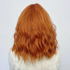 Orange Synthetic Wigs Short BoBo Deep Curly Wig with Bangs for Women Cosplay Daily Party Lolita Hair