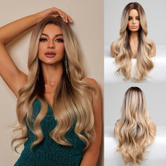 MOQ1 Long Black Body Wave Synthetic Hair Wig Middle Parting Black Natural Curly Wig for Women Heat Resistant