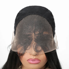 Japanese Future Fiber 13x4 Lace Front Synthetic Wig Long Straight 30-Inch Natural Black Soft Hair Bangs High Temperature Fiber