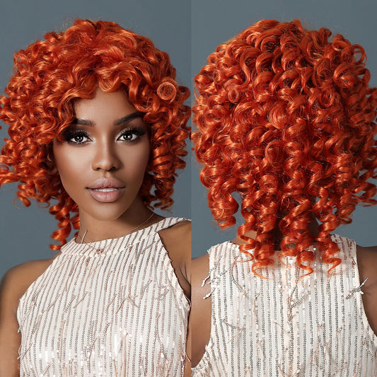 In-stock MOQ1 Afro Kinky Curly Synthetic Wigs Big Bouncy Fluffy Bomb Wig Short Orange Highlight Hair for Black Women