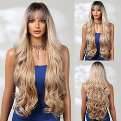 34 Inch Stock Heat Resistant Fiber Wig Blonde Layered Big Wave Super Long Curly Synthetic Wig Curly Hair Matte High Density