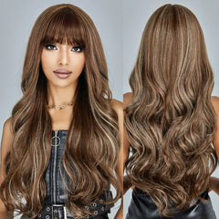 Future Fiber Brown Blonde Multi Color Mixed Stripe Wave Curly Hair Synthetic Wig Curly Hair Heat Resistant Matte High Density