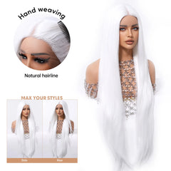 Future Fiber 32inch T-shaped Lace Front Wig Soft and Smooth White Silver Lace Wig Closed Cap Real Photo