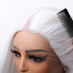 Future Fiber 32inch T-shaped Lace Front Wig Soft and Smooth White Silver Lace Wig Closed Cap Real Photo