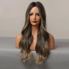 Wigs Synthetic Wig Ombre Blonde Brown Long Wigs Middle Part Hair Daily Natural Wavy Heat Resistant Fiber