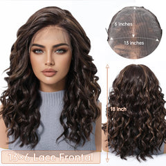 Synthetic Future Fiber 13*6 HD Lace Wig Soft Super African Curly Wig High Density Dark Brown Mixed Brown Golden Ombre Wig