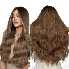 Wigs  Long Wavy Wigs No Bangs Light Brown Middle Part Hair Daily for Women loose wave wig