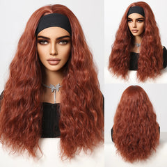 Long Golden Silver Gray Curly Hairband Wig Elastic Cap Heat-Resistant Breathable Water Wave Synthetic Wig with Real Photos