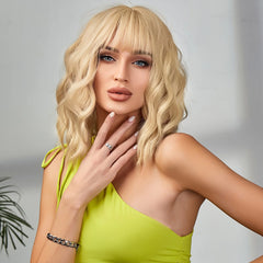 Short Curly Hair With Bangs Blonde Gold Wig Synthetic Hair High Temperature Resistant Daily Durable Fast Shipping