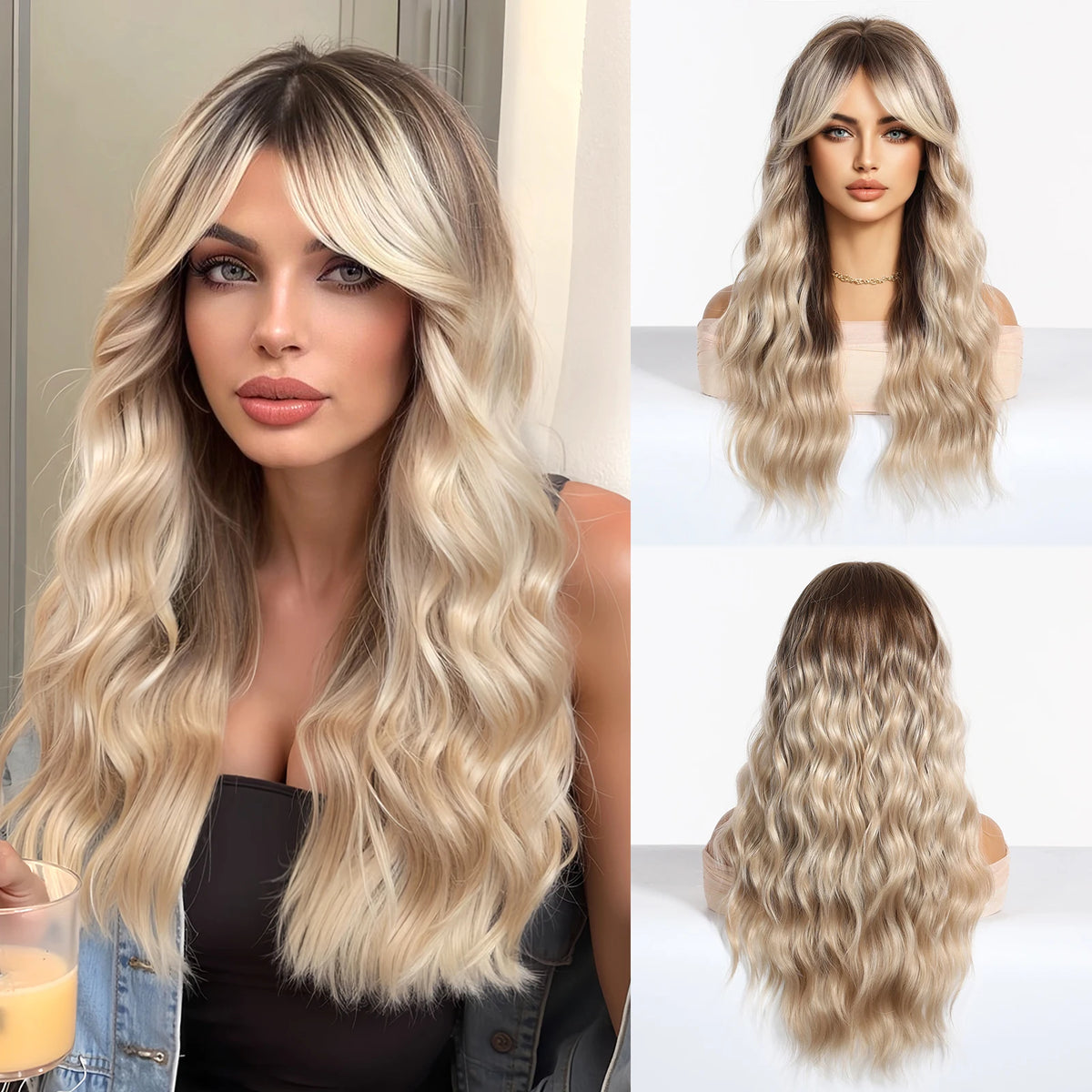 Live Action Photo Black Obrem Wave Wig Curly Matte Blend High Density Heat Resistant Fiber Layered Striped African Wig