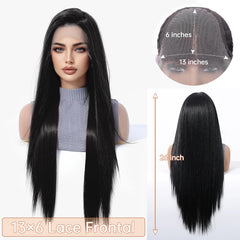 Free Hairstyle 13*6 HD U Lace Wig Synthetic Future Fiber Natural Soft Wig Straight Hair Dark Hair Root Ombre Blonde Mixed Wig