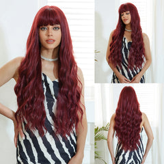 MOQ1 Ombre Blonde Brown Curly Wig Long Wave Hair Wigs with Bangs for White Women Synthetic Wig with Dark Roots Daily Use