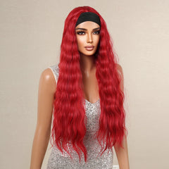 Pure Red Long Wavy Curly Synthetic Wig Heat-Resistant Clip Soft Elastic Cap Real Photo-High Temperature Fiber Water Body Wave