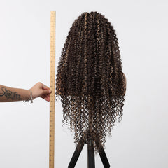 Long 13x6 Lace Synthetic Wigs Dark Brown Highlight Curly Wig for Black Women Natural High Density Daily Use