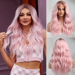 Japan fiber Curly Hair Ombre Blonde Synthetic Lace Frontal Wigs for Women Long Loose Wave 13x1 T Part Lace Wigs Natural