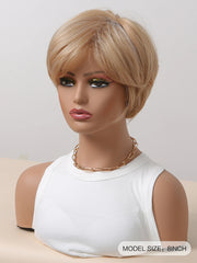 Real Photo Blonde Ombre White Short Pixie Bob Synthetic Wig with Natural Layering and Bangs Suitable for Both Men and Women
