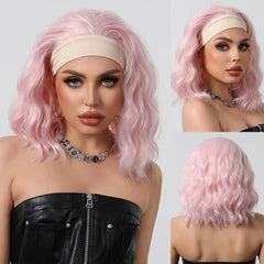 Bob Curly Short Hair Headband Wig Synthetic Wig Elastic Cap Heat-resistant Breathable Real Photo Matte Durable